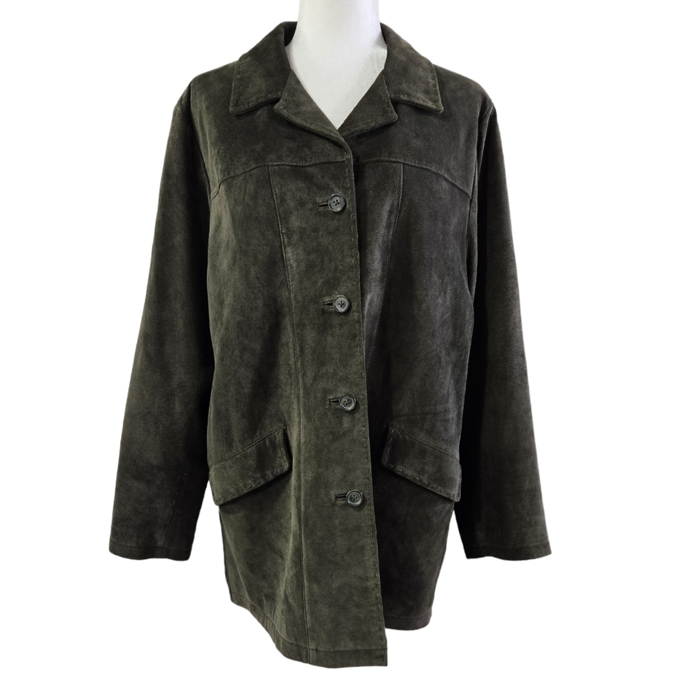 Vintage Eddie Bauer Green Authentic Seattle Suede Washable Button-Up Jacket